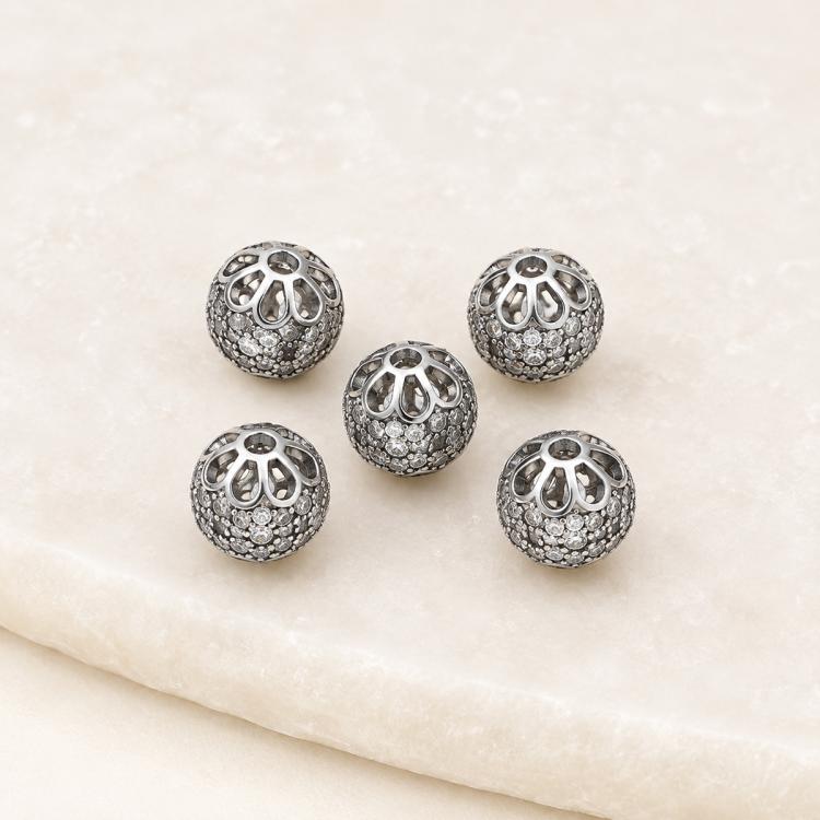 5 PCS/Pack Gold Filled Inlaid Zircon Hole Spacer Beads for DIY Jewelry Making — White Gold