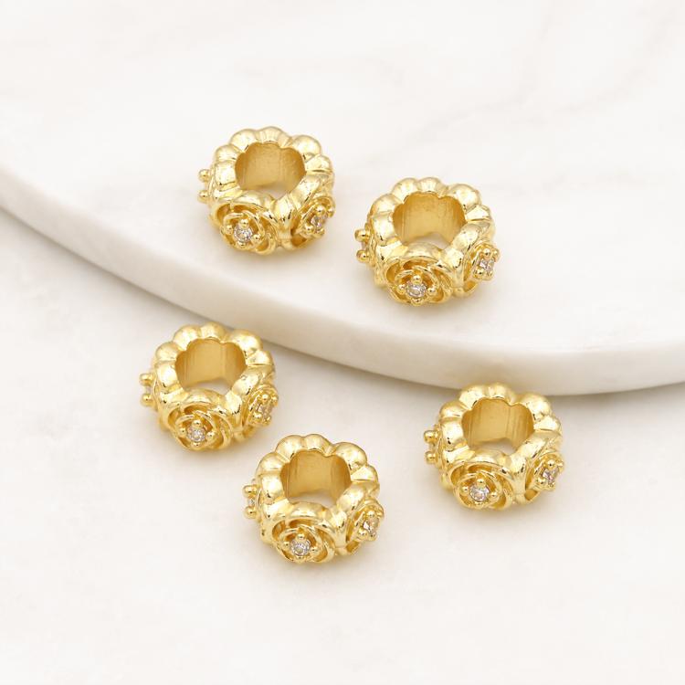 5 PCS/Pack Gold Filled Inlaid Zircon Hole Spacer Beads for DIY Jewelry Making — Bright Silver