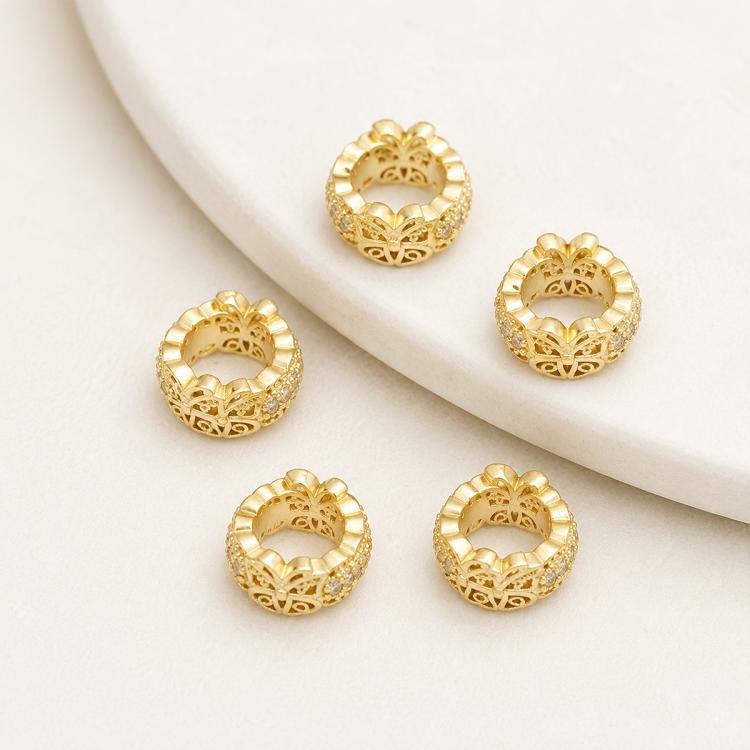 5 PCS/Pack Gold Filled Inlaid Zircon Hole Spacer Beads for DIY Jewelry Making — Zircon Cloud Bead 5.8x7.8x3.35mm