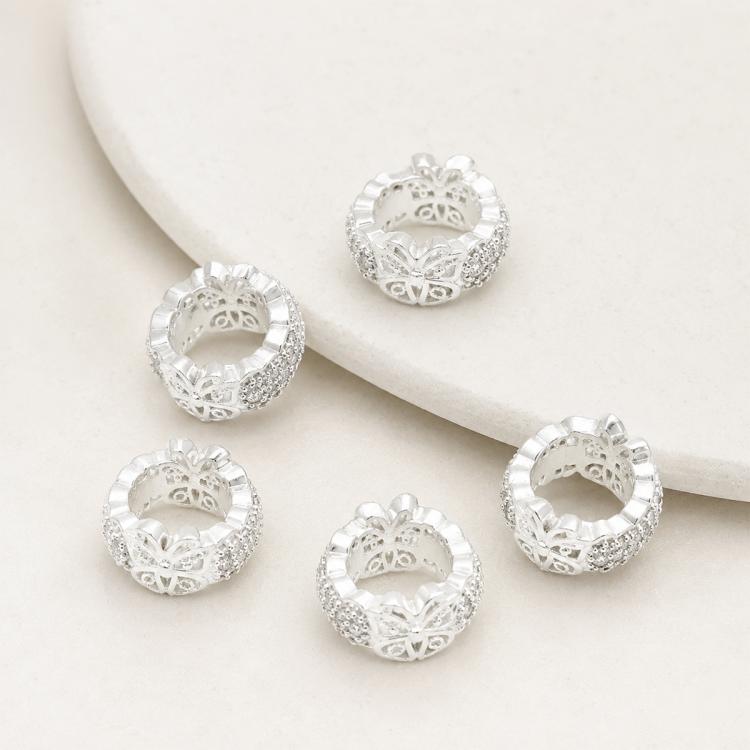 5 PCS/Pack Gold Filled Inlaid Zircon Hole Spacer Beads for DIY Jewelry Making — Ear Spacer Bead 8x9x4.1mm