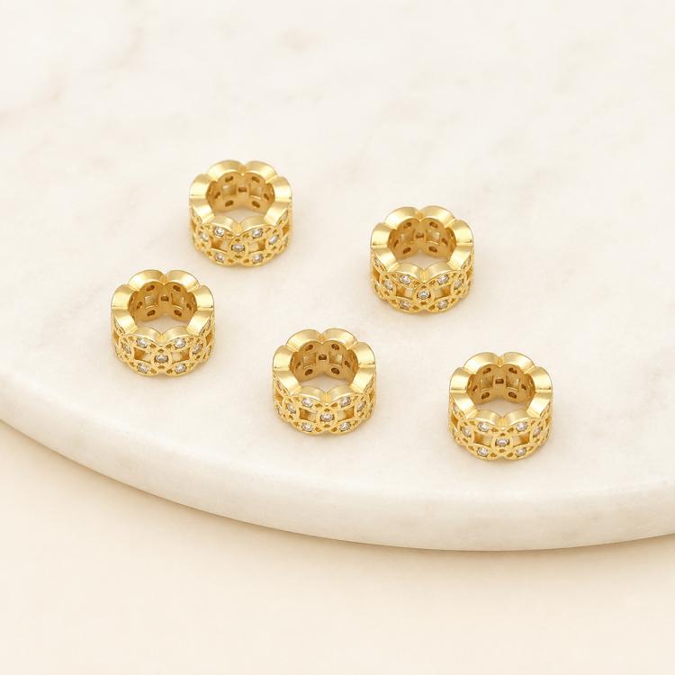 5 PCS/Pack Gold Filled Inlaid Zircon Hole Spacer Beads for DIY Jewelry Making — Zircon Knotted Loop Bead 9mm