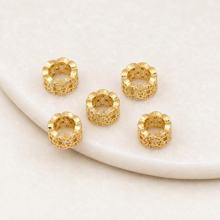 5 PCS/Pack Gold Filled Inlaid Zircon Hole Spacer Beads for DIY Jewelry Making — Zircon Twisted Loop Bead 10x10.4x6mm