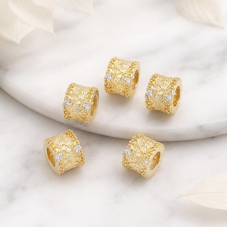 5 PCS/Pack Gold Filled Inlaid Zircon Hole Spacer Beads for DIY Jewelry Making — 18K Gold
