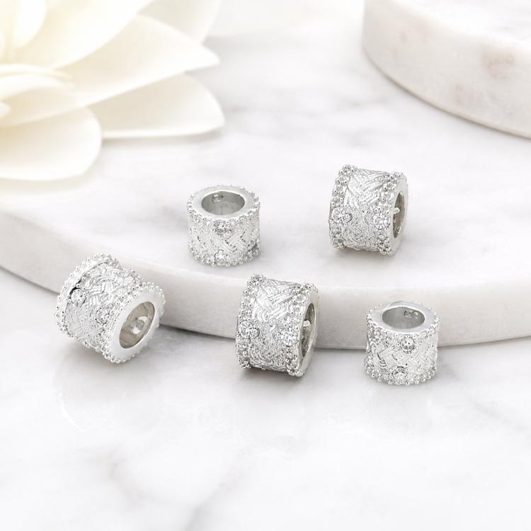 5 PCS/Pack Gold Filled Inlaid Zircon Hole Spacer Beads for DIY Jewelry Making — Bright Silver