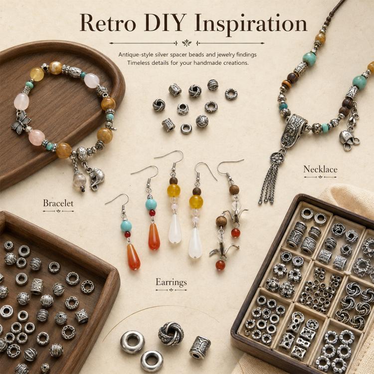 Tarnish-Resistant Vintage Silver Spacers and Beads DIY Accessories — view 6