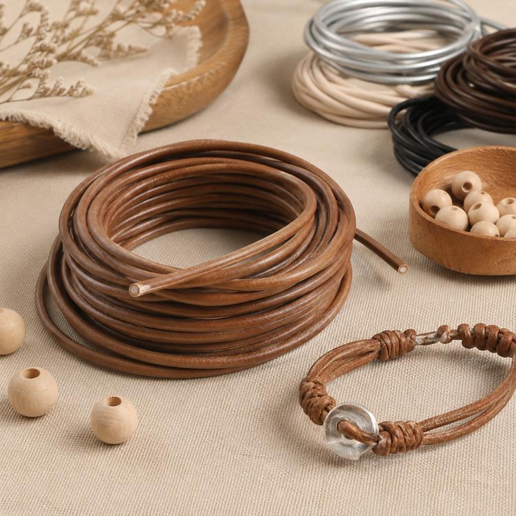 3mm Versatile PU Leather String DIY Accessory Beading Wires — Khaki 1m