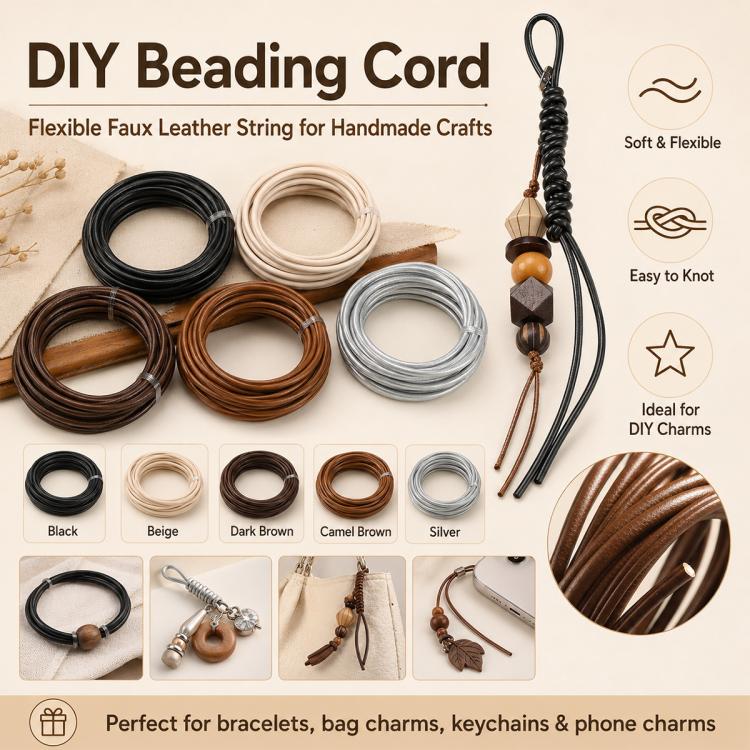 3mm Versatile PU Leather String DIY Accessory Beading Wires — Black 1m