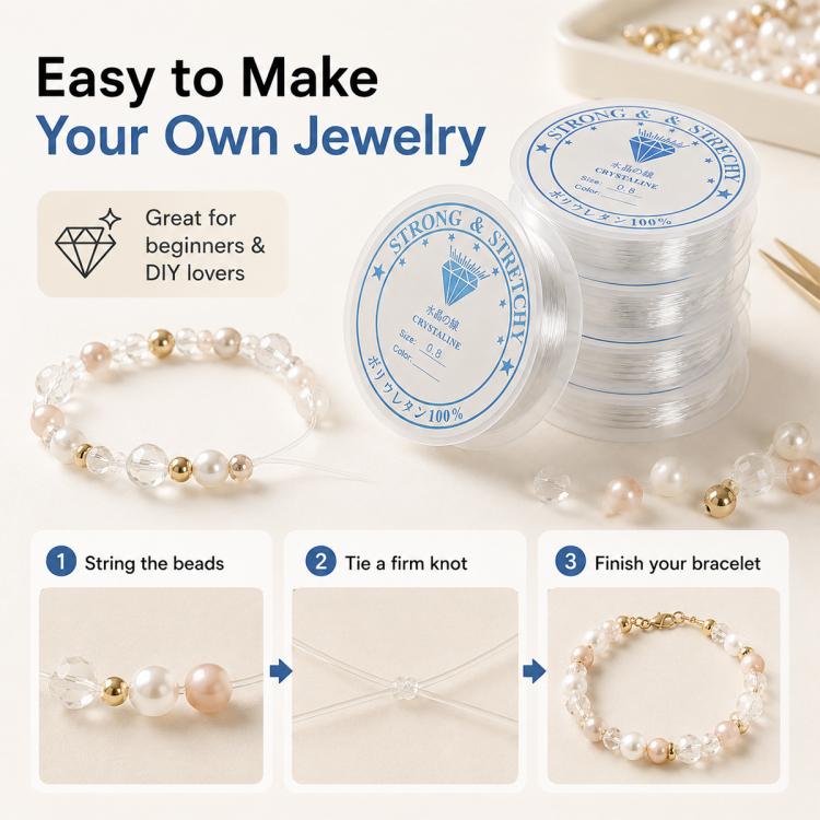 Transparent White Elastic Beading Cord DIY Craft Accessory for Bracelets — view 6