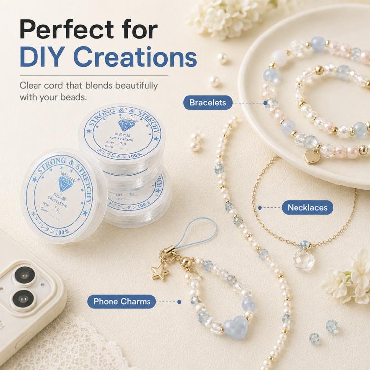Transparent White Elastic Beading Cord DIY Craft Accessory for Bracelets — view 7