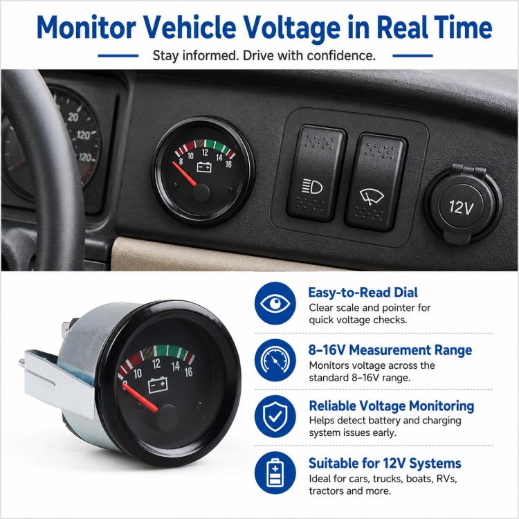 52mm High-precision Pointer-type 8-16V Voltmeter