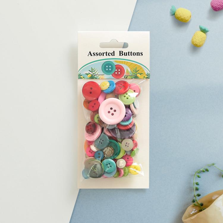 60g/Pack Mixed Sizes Colorful Round Resin Buttons DIY Craft Kit for Children, 100-200Pieces/Pack