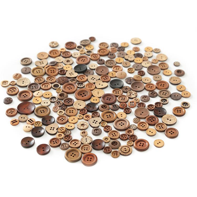 100g/Pack Mixed Sizes Natural Wood-colored Wooden Coconut Buttons, 100-150 Pieces/Pack