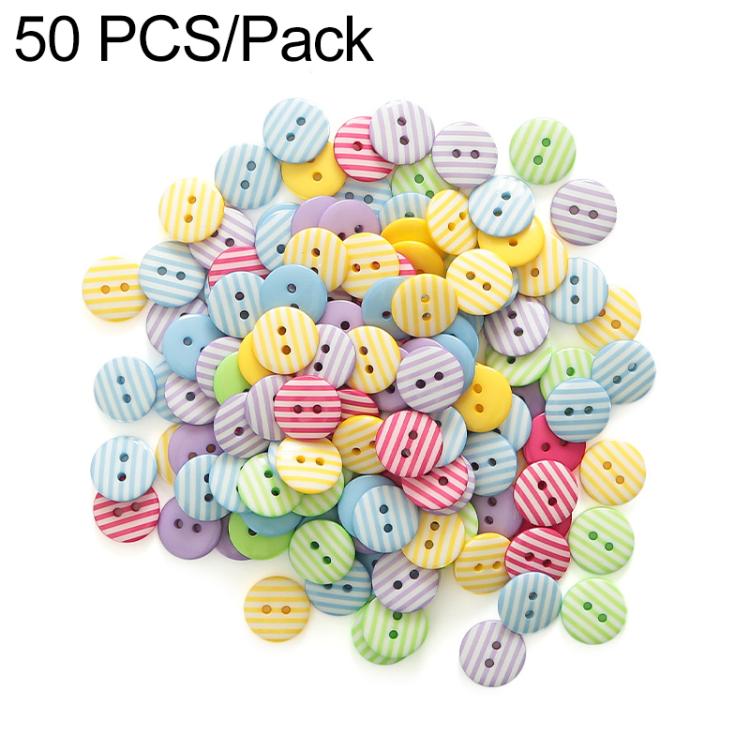 1.5cm Colorful Polka-dot and Striped Patterns Round Resin Buttons, 50 Pieces/Pack — Round