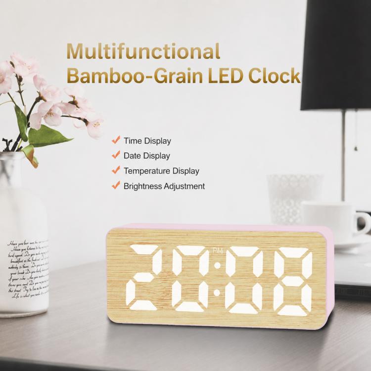 DS-5821L Multifunctional Bamboo Texture Smart LED Digital Display Electronic Alarm Clock — view 7