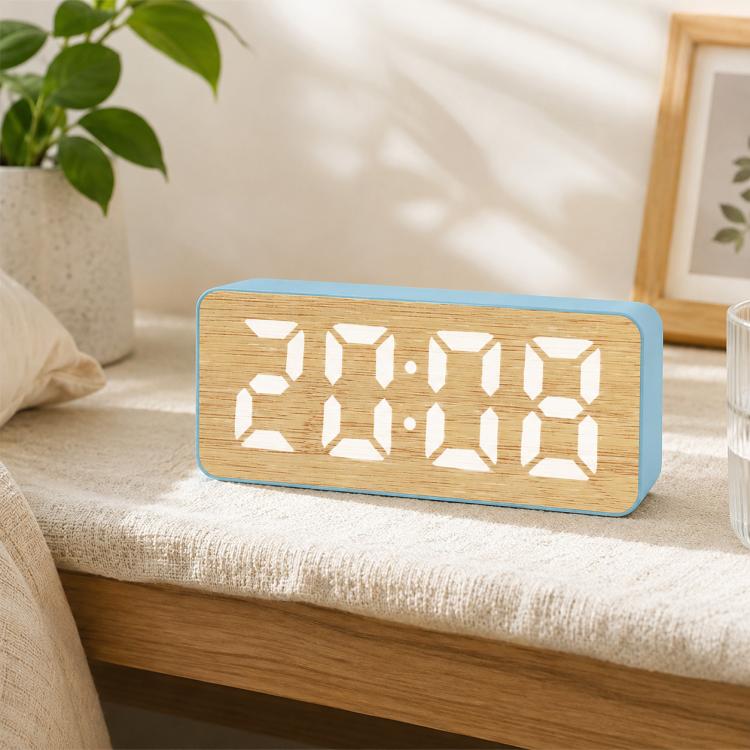 DS-5821L Multifunctional Bamboo Texture Smart LED Digital Display Electronic Alarm Clock — view 12