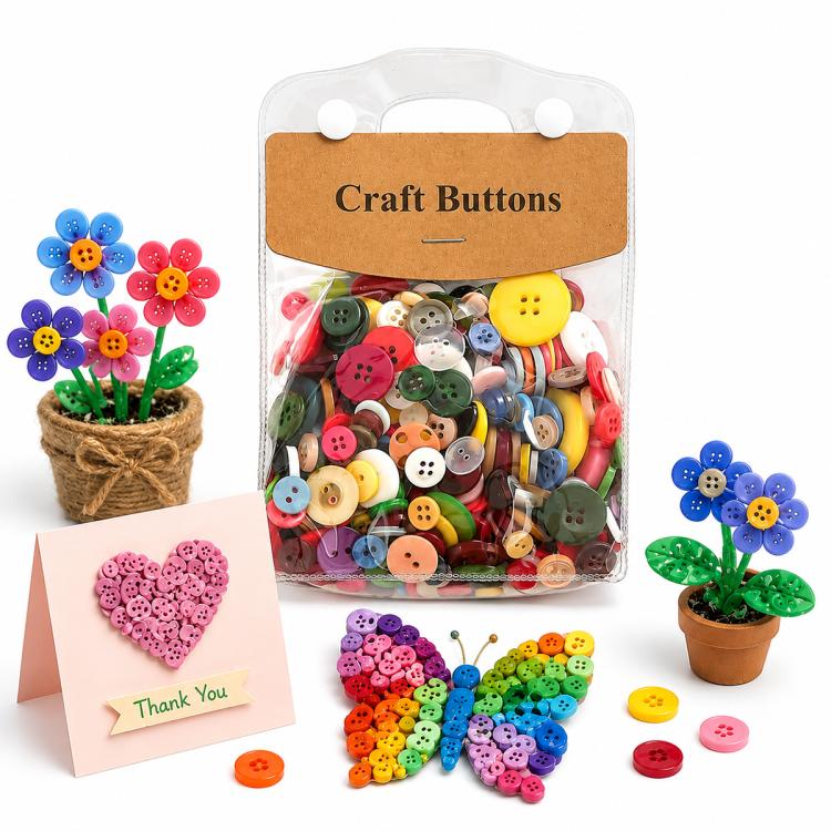 175g/Pack Mixed Sizes Colorful Round Resin Buttons DIY Craft Kit, 250-400 Pieces/Pack — Multicolor