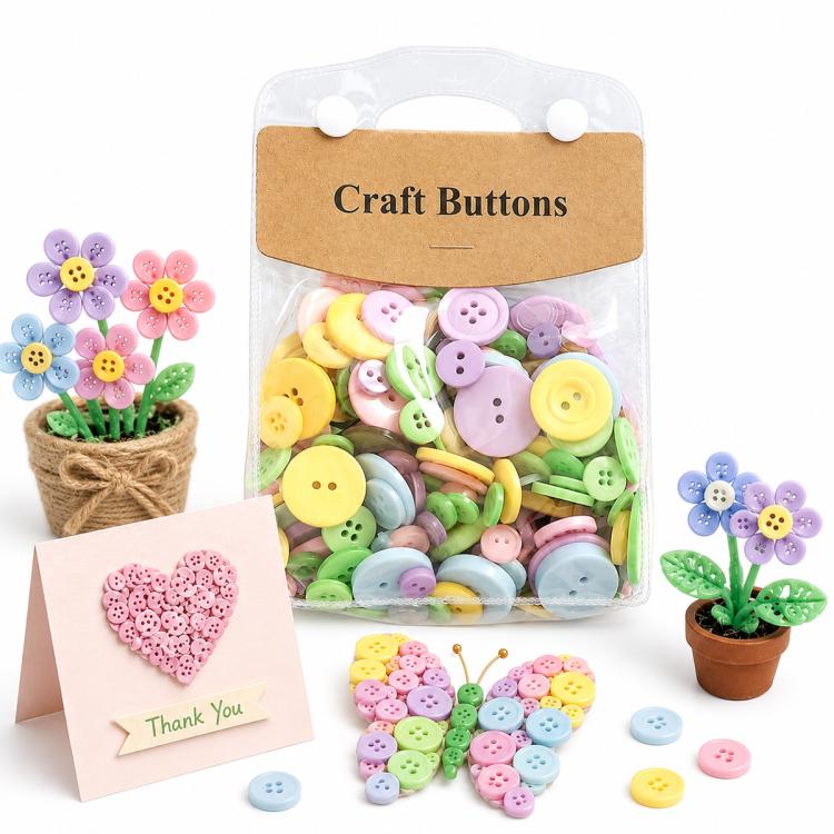 175g/Pack Mixed Sizes Colorful Round Resin Buttons DIY Craft Kit, 250-400 Pieces/Pack — Colorful