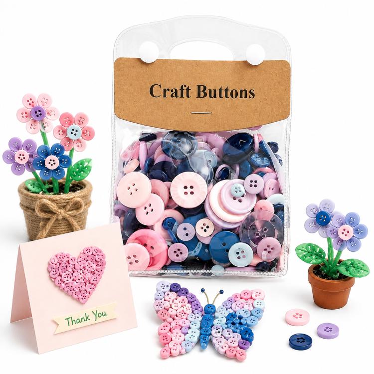 175g/Pack Mixed Sizes Colorful Round Resin Buttons DIY Craft Kit, 250-400 Pieces/Pack — Macaron