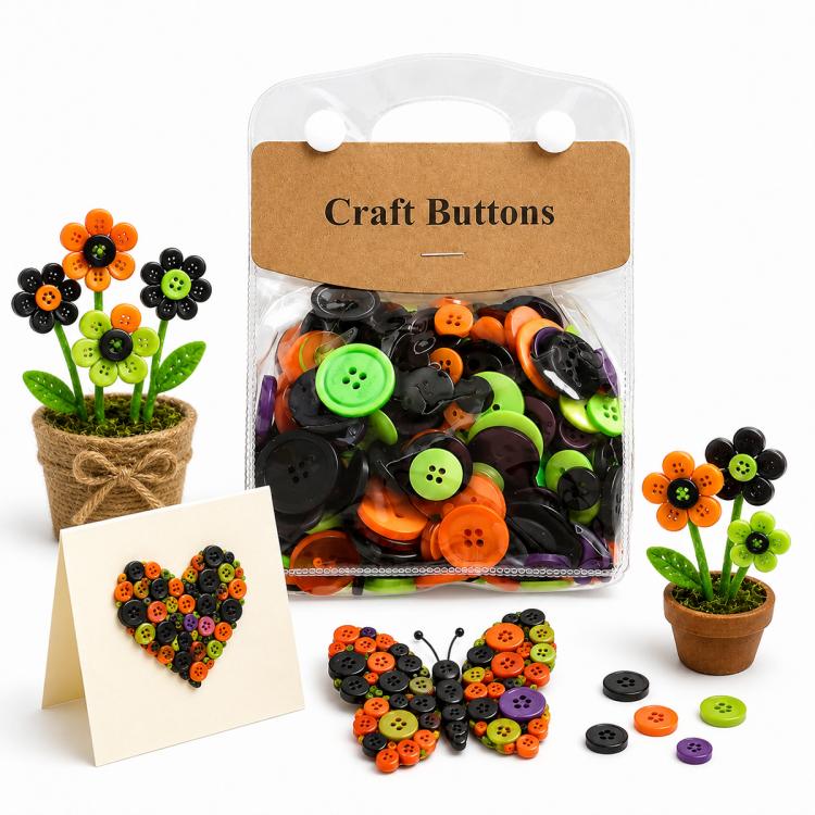 175g/Pack Mixed Sizes Colorful Round Resin Buttons DIY Craft Kit, 250-400 Pieces/Pack — Cherry Blossom