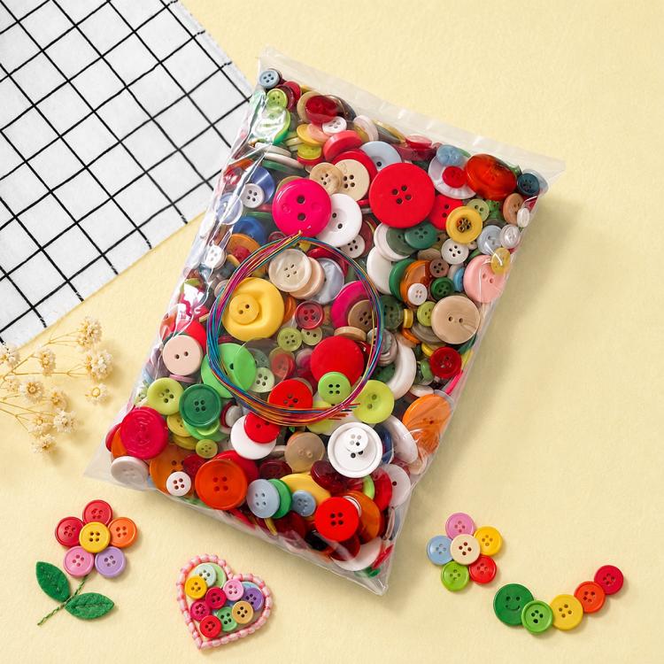 500g/Pack Mixed Sizes Colorful Round Resin Christmas Buttons DIY Craft Kit for Children, 800-1000 Pieces/Pack — Colorful Buttons + Wire