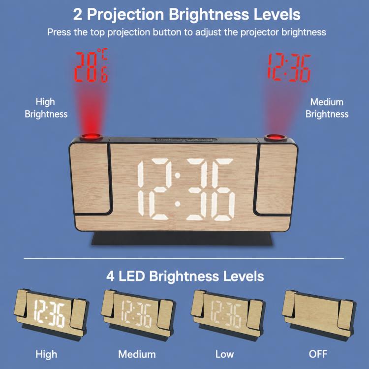 DS-5822LP Creative Bamboo Texture LED Screen Dual Projection Display Electronic Digital Clock — view 2