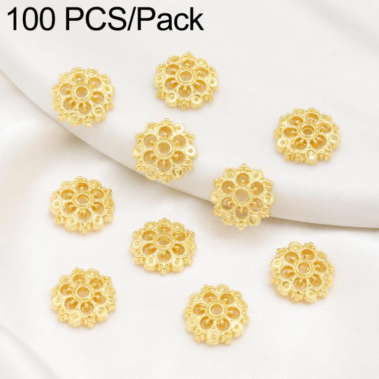 100 PCS/Pack Gold Filled Hollow Flower Bead Caps Spacers for DIY Jewelry Making — Copper Coin Bead Cap 10mm Hole 3mm