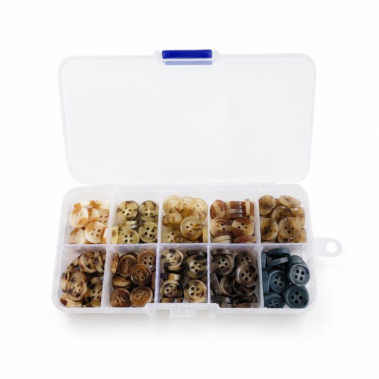 Mixed Color Round Resin Four-hole Buttons DIY Craft Kit — 1cm Wide-rim 150 PCS