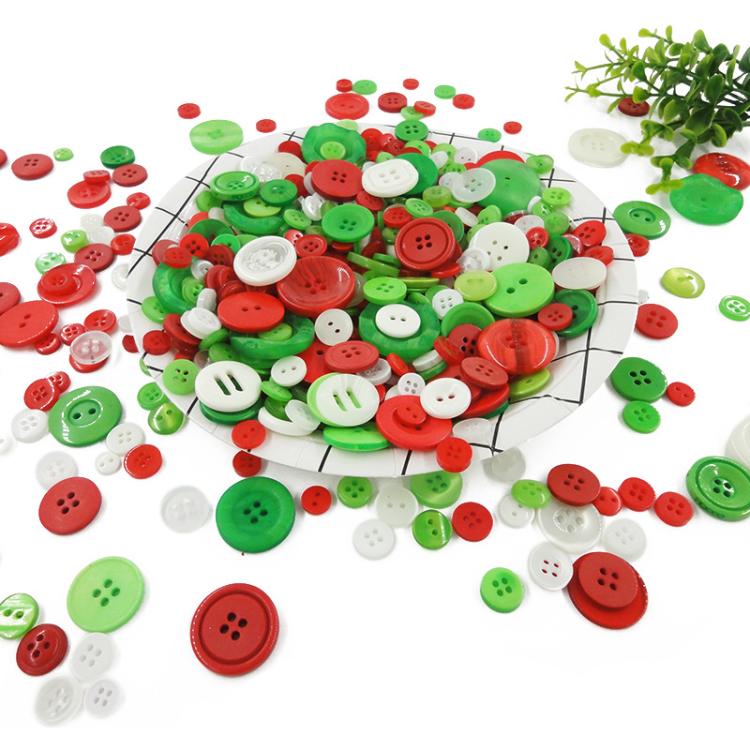 300g/Pack Mixed Sizes Christmas Round Resin Buttons DIY Craft Kit for Children, 600-700 Pieces/Pack