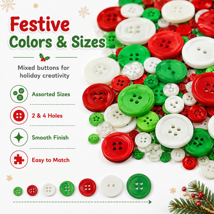 300g/Pack Mixed Sizes Christmas Round Resin Buttons DIY Craft Kit for Children, 600-700 Pieces/Pack — view 4