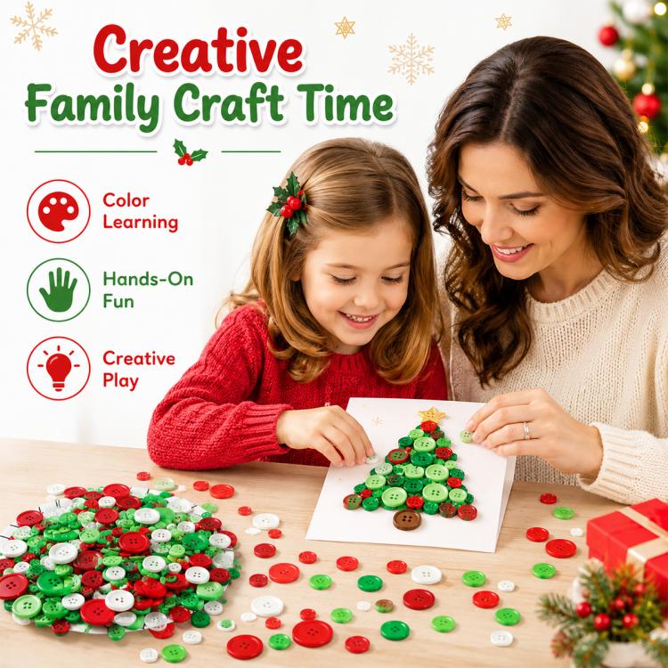 300g/Pack Mixed Sizes Christmas Round Resin Buttons DIY Craft Kit for Children, 600-700 Pieces/Pack — view 6