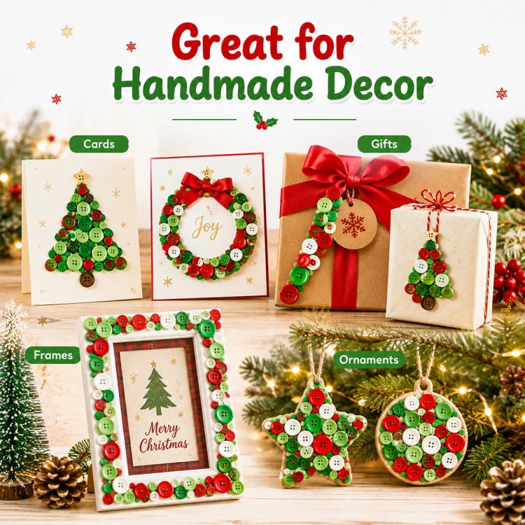 300g/Pack Mixed Sizes Christmas Round Resin Buttons DIY Craft Kit for Children, 600-700 Pieces/Pack — view 8