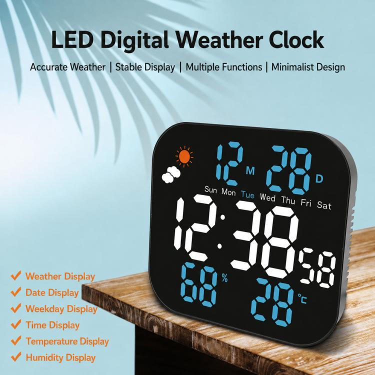 DS-3828L Multifunctional LED Digital Weather Display Electronic Clock — Green White