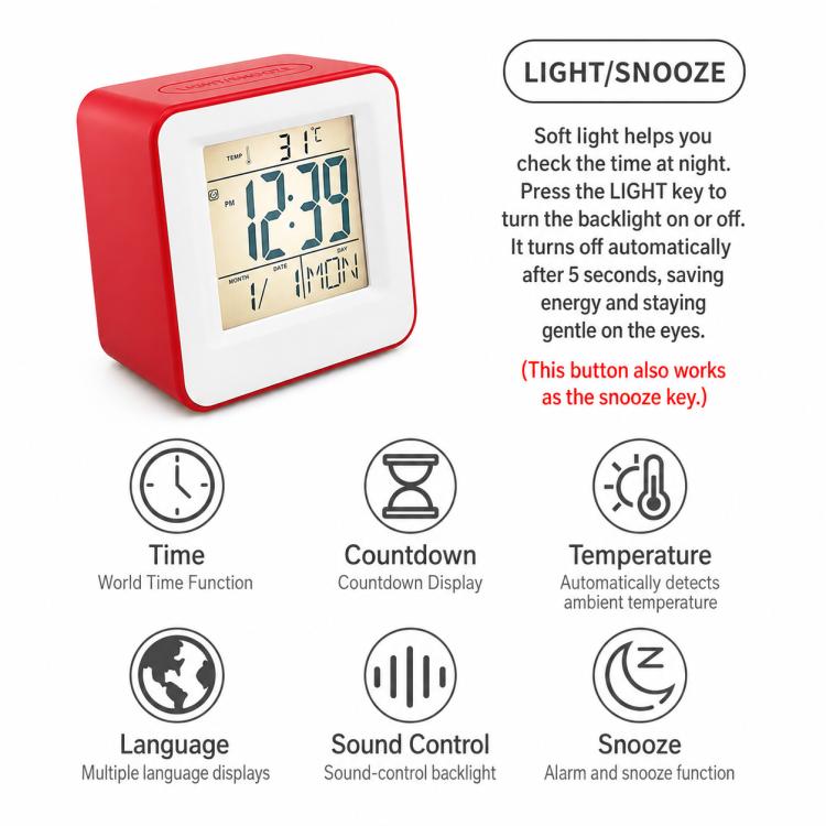 DS-3632 Multifunctional Desktop Voice Control Small Square Alarm Clock — view 7