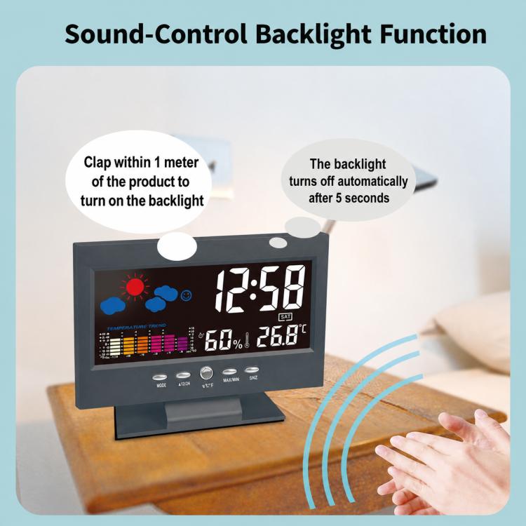 DS-8082TS LCD Multifunctional Voice-Controlled Backlit Weather Display Electronic Clock — view 5