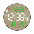 DS-5853L Multifunctional Wall Clock, LED Round Bamboo Pattern Weather Display Electronic Clock