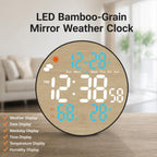 DS-5853L Multifunctional Wall Clock, LED Round Bamboo Pattern Weather Display Electronic Clock — Sky Blue