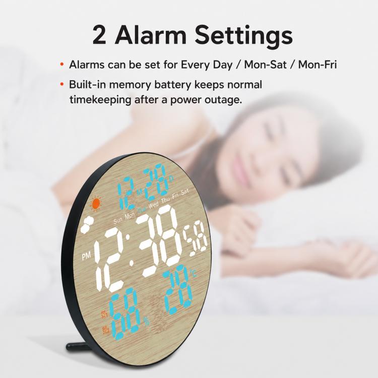 DS-5853L Multifunctional Wall Clock, LED Round Bamboo Pattern Weather Display Electronic Clock — view 6
