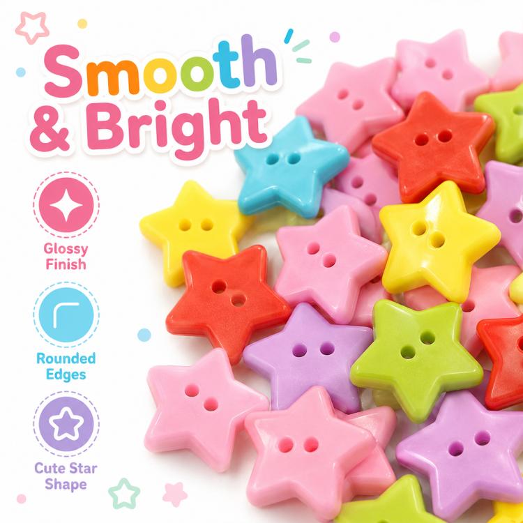 50 PCS/Pack 1.5cm Mixed Color Star Resin Buttons DIY Craft Kit for Children — view 3