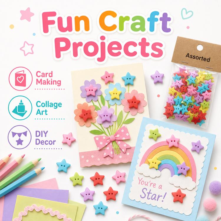 50 PCS/Pack 1.5cm Mixed Color Star Resin Buttons DIY Craft Kit for Children — view 5