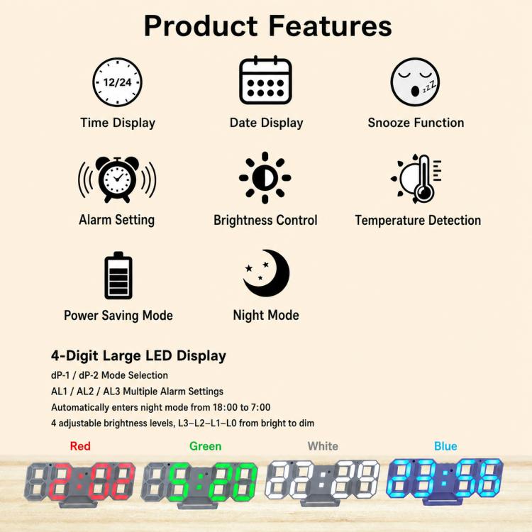 DS-3638B Creative 3D Stereoscopic Design Alarm Clock, LED Digital Electronic Clock — view 6