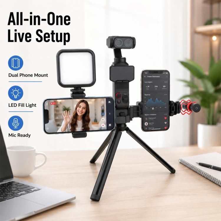 Live Broadcast Dual Phone Bracket Rotatable Phone Clamp Extension Mount