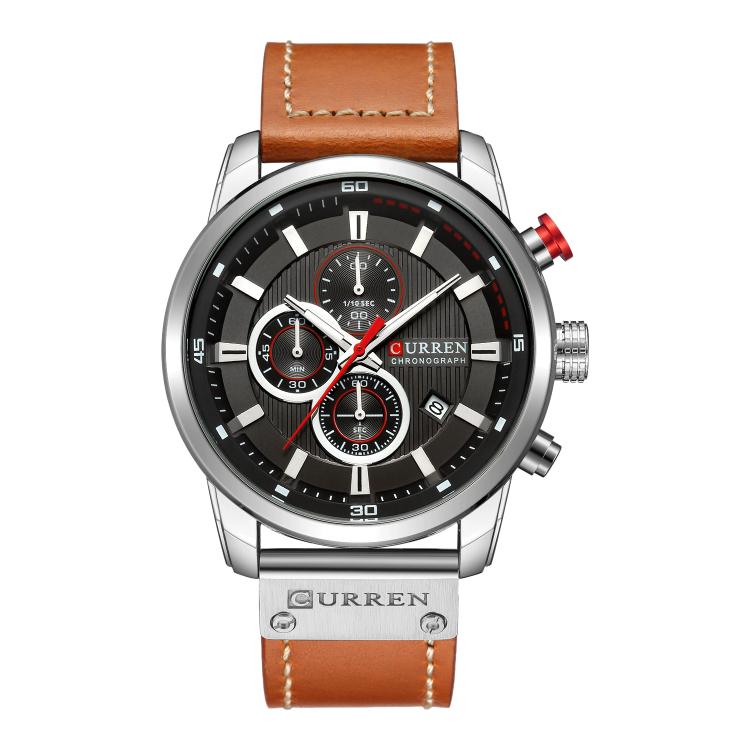 CURREN M8291 Men Watch Six-needle Calendar Watch with Vegan Leather Band
