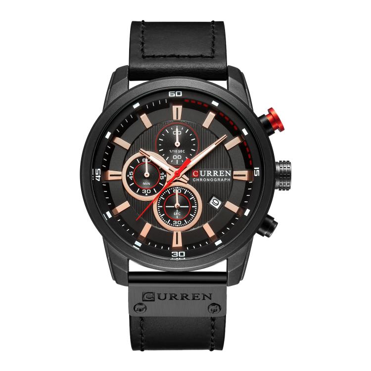 CURREN M8291 Men Watch Six-needle Calendar Watch with Vegan Leather Band — White Shell Blue
