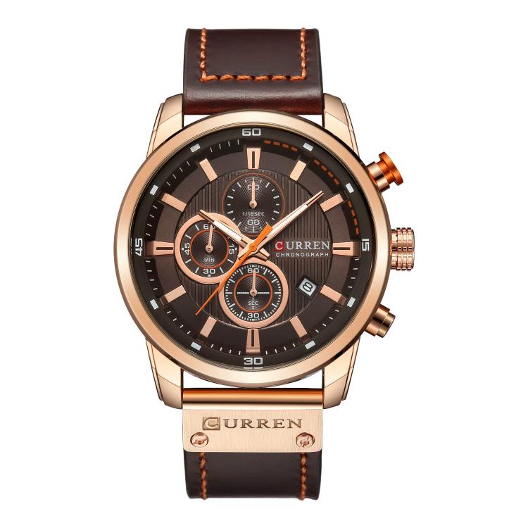 CURREN M8291 Men Watch Six-needle Calendar Watch with Vegan Leather Band — Rose Shell Grey