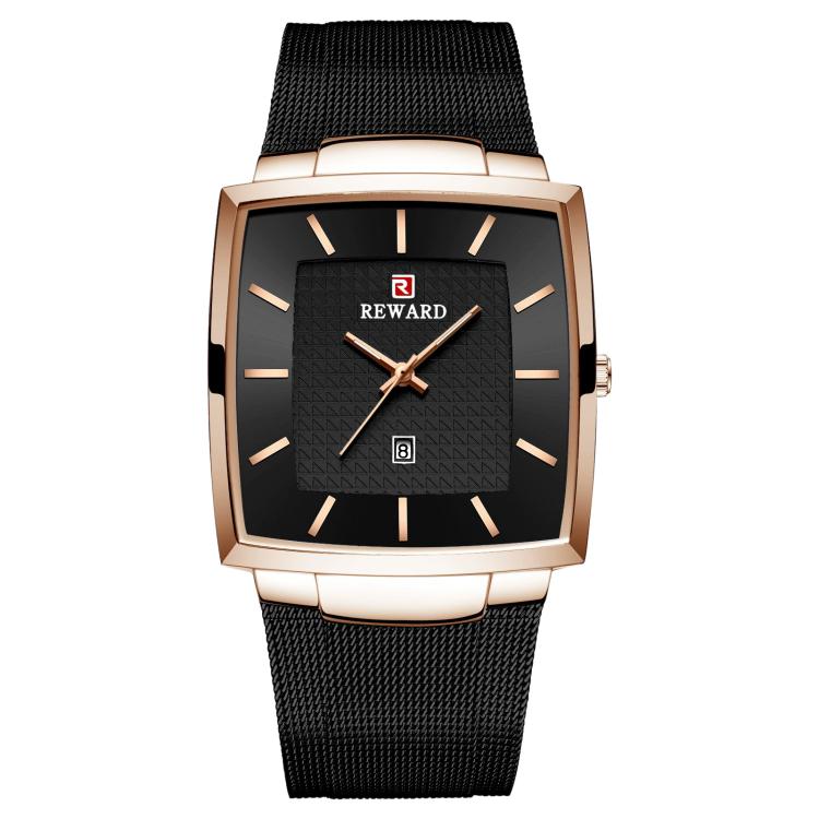 REWARD RD62009M Men Watch Quartz Watch with Calendar Display & Mesh Band — Gold Shell Gold