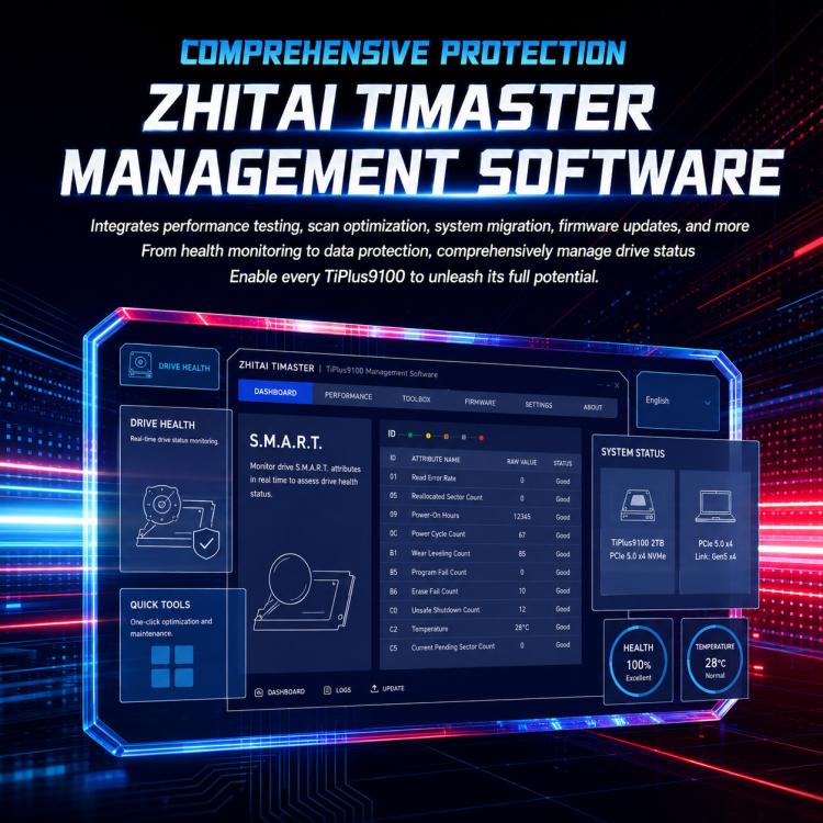 ZHITAI TiPlus9100 PCIe 5.0 NVMe M.2 SSD Internal Solid State Drive for Desktop PC and Laptop — view 9