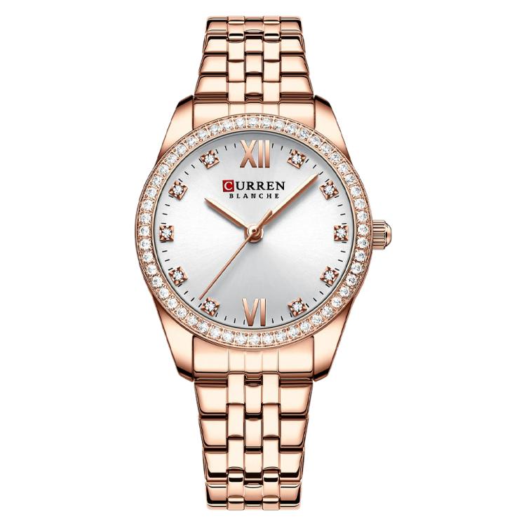 CURREN 9086 Women Stylish Quartz Watch with Stainless Steel Strap — White Shell White