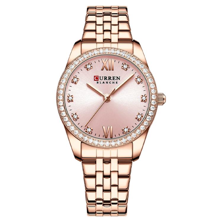 CURREN 9086 Women Stylish Quartz Watch with Stainless Steel Strap — Rose Shell White