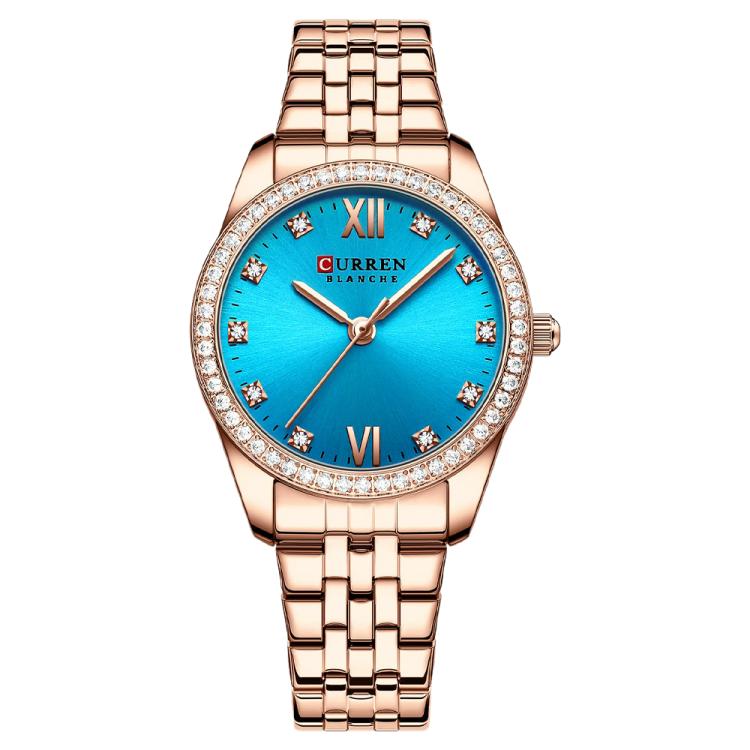 CURREN 9086 Women Stylish Quartz Watch with Stainless Steel Strap — Rose Shell Pink