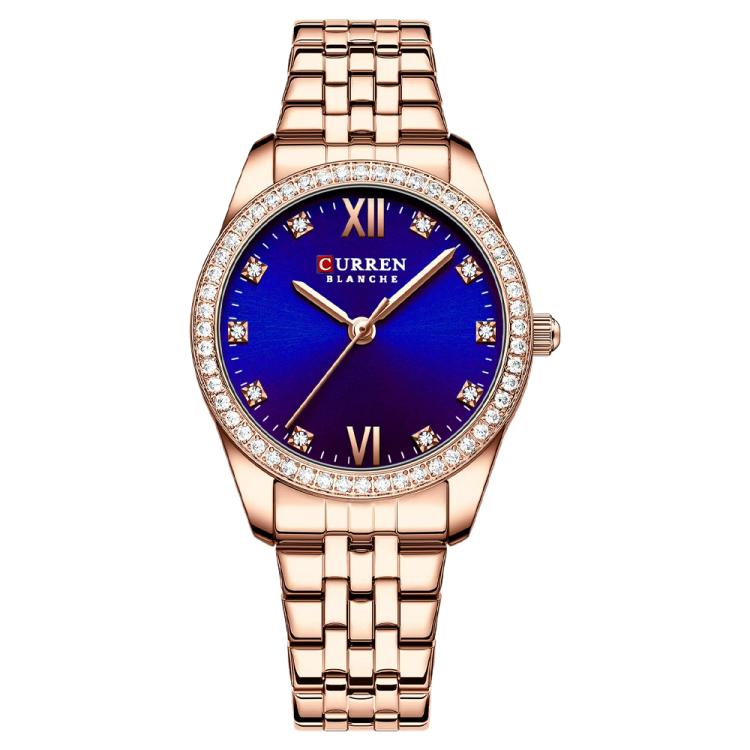CURREN 9086 Women Stylish Quartz Watch with Stainless Steel Strap — Rose Shell Light Blue